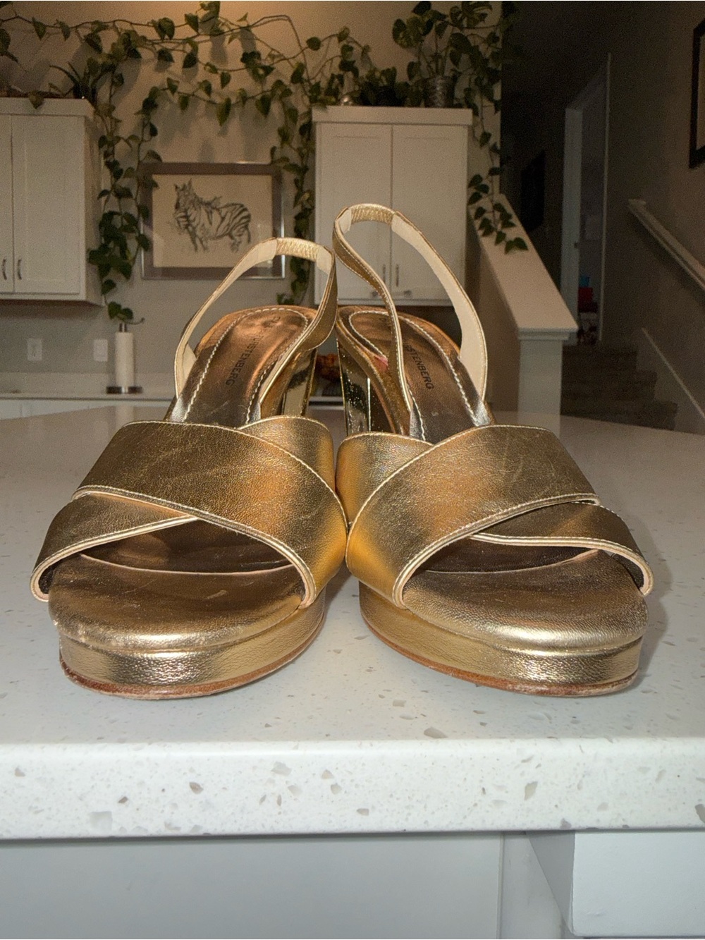 Diane Von Furstenberg Metallic Gold Crisscross Slingback Heels - Picture 5 of 11